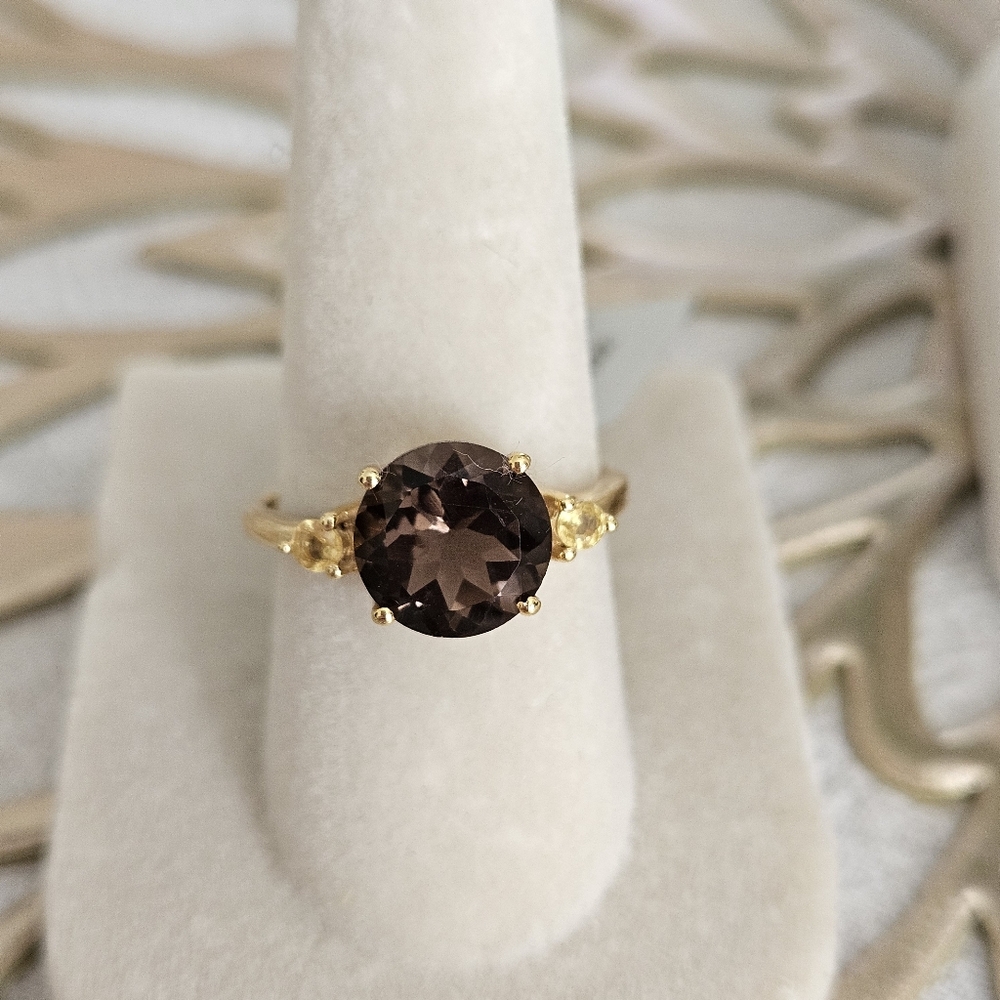 Smoky Quartz With Citrine Accent Gold Over 925 Silver Set - Picture 2 of 16